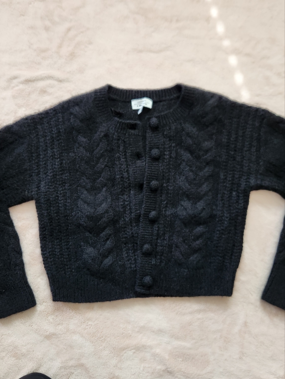 & Other Stories Black Cable Knit Button-Up Sweater